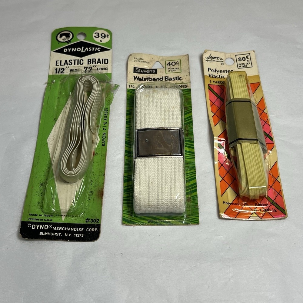 Assorted Vintage Elastic & Waistband Lot Dynolastic Sewco‎ Stevens Braid NOS